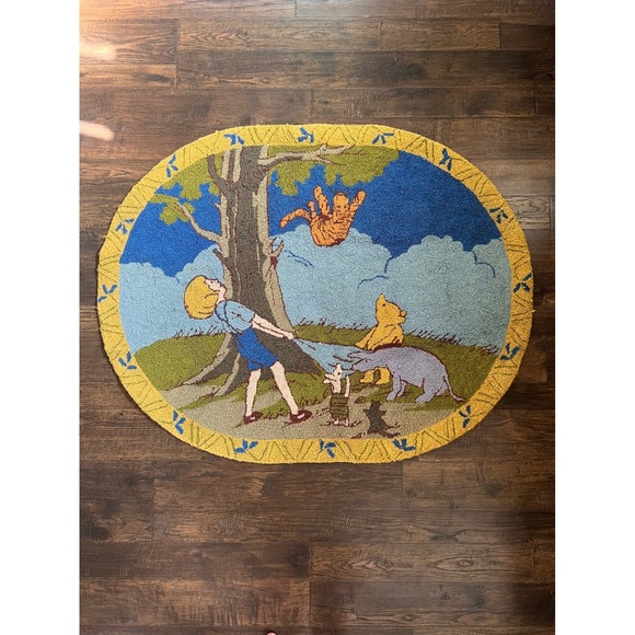 Vintage Winnie the Pooh Wool Rug Decor Nursery handmade hooked RARE 35x45" Y2K - Picture 1 of 10